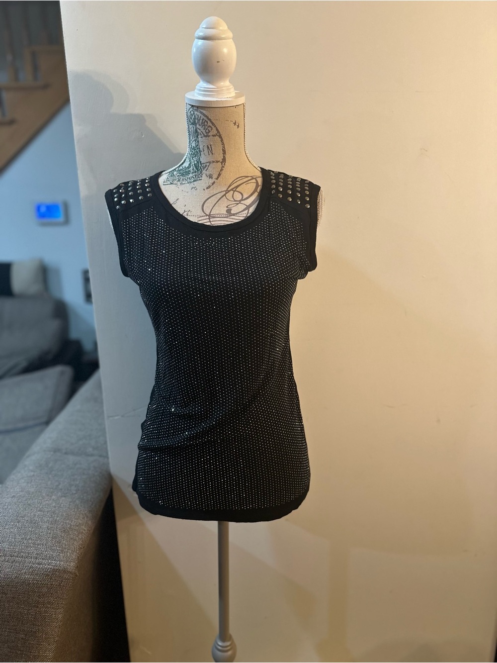 Black Studded Sleeveless Women's Top